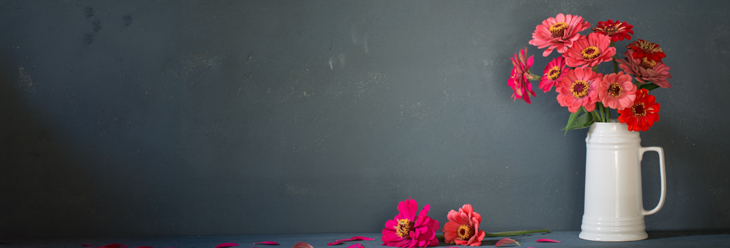 Zinnias in Vase on a table